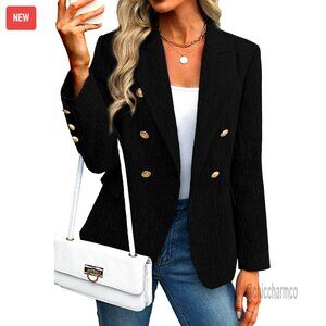 Women's Black Double-Breasted Blazer Jacket